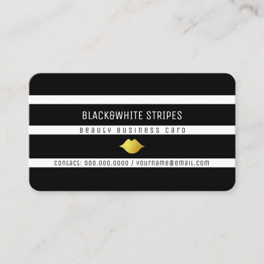 白黒ストライプと唇のモダン美しい 名刺 (正面)