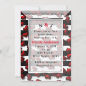 白黒ストライプと赤いハートブライダルシャワー 招待状 (正面)