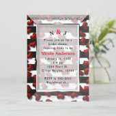 白黒ストライプと赤いハートブライダルシャワー 招待状 (スタンド正面)