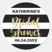 白黒ストライプと金ゴールドブライダルシャワー ラウンドシール (正面)