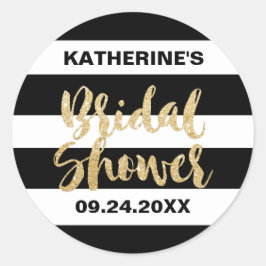 白黒ストライプと金ゴールドブライダルシャワー ラウンドシール