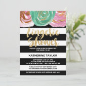 白黒ストライプと金ゴールド文字ランジェリーシャワー 招待状 (スタンド正面)