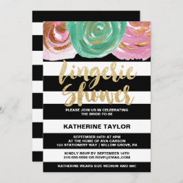 白黒ストライプと金ゴールド文字ランジェリーシャワー 招待状