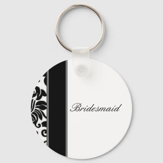 白黒ストライプのとグレーのダマスクのウェディングセット キーホルダー (正面)