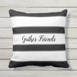 白黒ストライプのなギャザーの友人のテラス アウトドアクッション