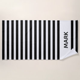 白黒ストライプのなパーソナライズ ビーチタオル
