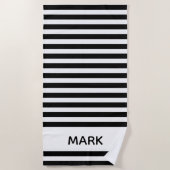 白黒ストライプのなパーソナライズ ビーチタオル (正面)