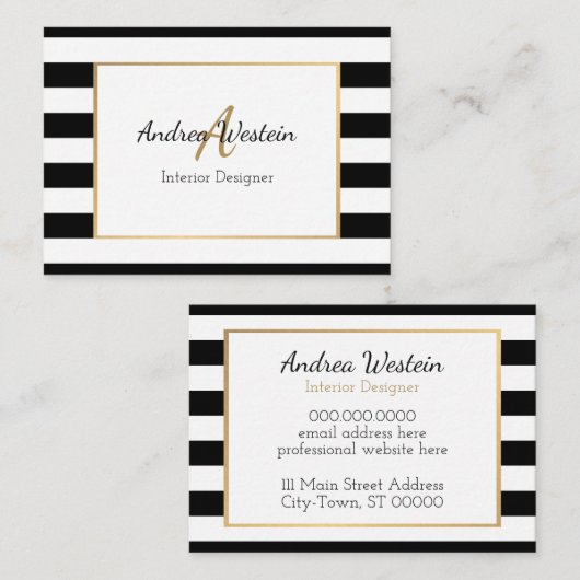 白黒ストライプのな名刺 名刺 (正面/裏面)