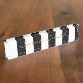 白黒ストライプのな名札 デスクネームプレート (側面)