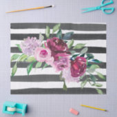 白黒ストライプのな花柄 薄葉紙 (クラフト)