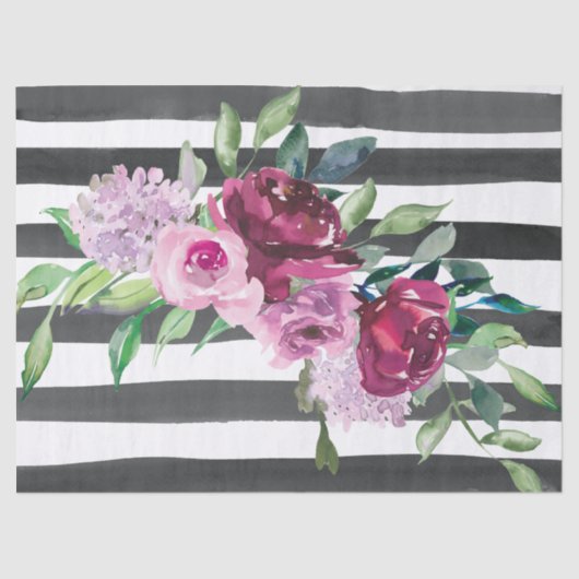 白黒ストライプのな花柄 薄葉紙 (正面)