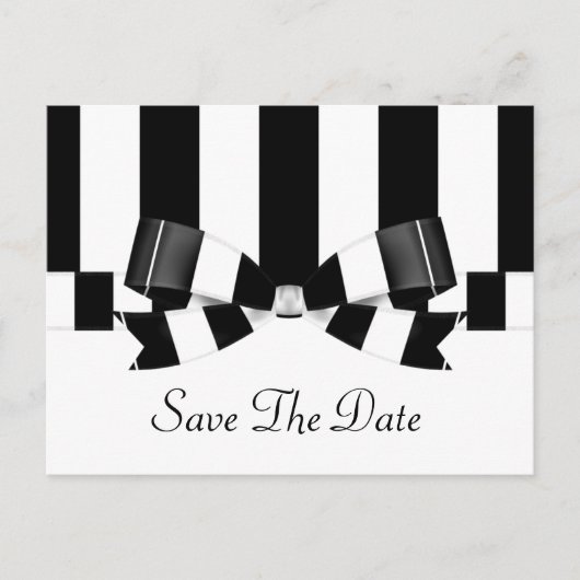 白黒ストライプのの結婚クラシック 案内ポストカード (正面)