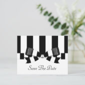 白黒ストライプのの結婚クラシック 案内ポストカード (スタンド正面)