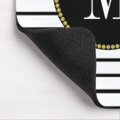 白黒ストライプのアンティークボホフローラモノグラム マウスパッド (コーナー)