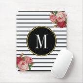 白黒ストライプのアンティークボホフローラモノグラム マウスパッド (マウス)