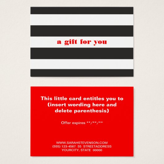 白黒ストライプのシンプルホリデーギフトカード (正面&裏面)