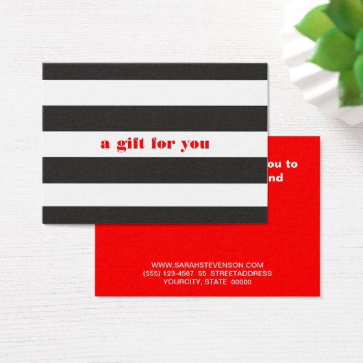 白黒ストライプのシンプルホリデーギフトカード (デスク)