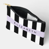 白黒ストライプのストライプの文字、行、名前 アクセサリーポーチ (見開き)