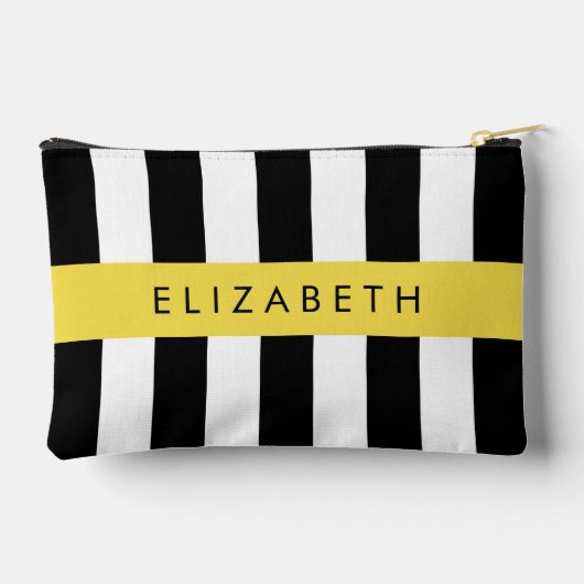 白黒ストライプのストライプの文字、行、名前 アクセサリーポーチ (裏面)
