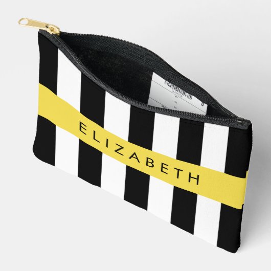 白黒ストライプのストライプの文字、行、名前 アクセサリーポーチ (見開き)