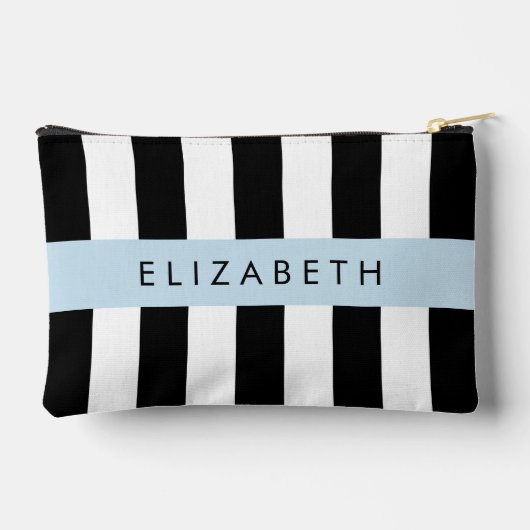 白黒ストライプのストライプの文字、行、名前 アクセサリーポーチ (裏面)
