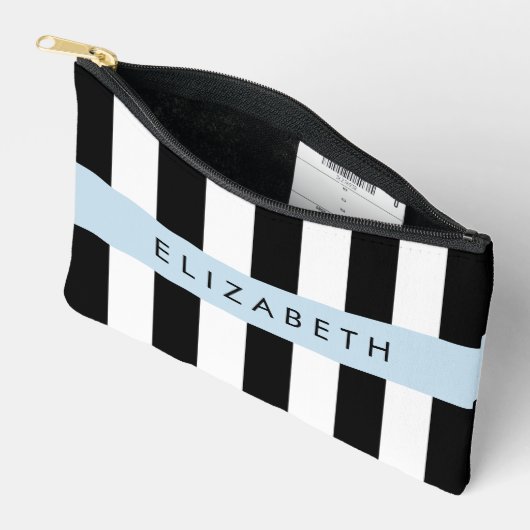 白黒ストライプのストライプの文字、行、名前 アクセサリーポーチ (見開き)