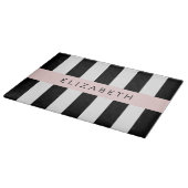 白黒ストライプのストライプの文字、行、名前 カッティングボード (角)