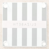 白黒ストライプのストライプの文字、行、名前 ガラスコースター (裏面)