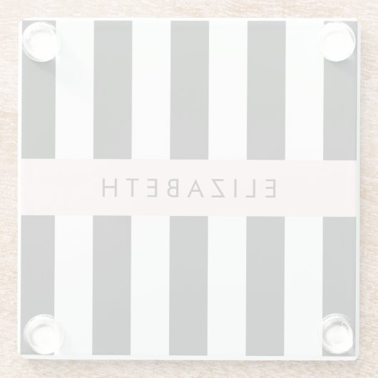 白黒ストライプのストライプの文字、行、名前 ガラスコースター (裏面)