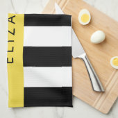 白黒ストライプのストライプの文字、行、名前 キッチンタオル (四つ折り)