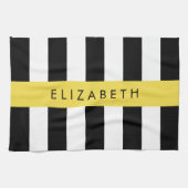 白黒ストライプのストライプの文字、行、名前 キッチンタオル (横)