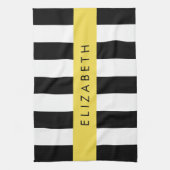 白黒ストライプのストライプの文字、行、名前 キッチンタオル (縦)
