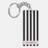 白黒ストライプのストライプの文字、行、名前 キーホルダー (正面左)