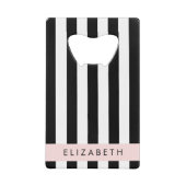 白黒ストライプのストライプの文字、行、名前 クレジットカード栓抜き (正面)