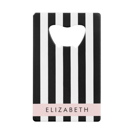 白黒ストライプのストライプの文字、行、名前 クレジットカード栓抜き (正面)