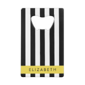 白黒ストライプのストライプの文字、行、名前 クレジットカード栓抜き (裏面)