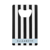 白黒ストライプのストライプの文字、行、名前 クレジットカード栓抜き (正面)