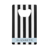 白黒ストライプのストライプの文字、行、名前 クレジットカード栓抜き (裏面)