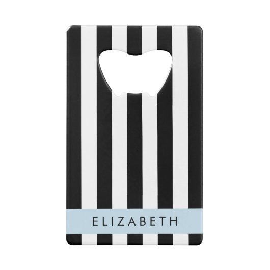 白黒ストライプのストライプの文字、行、名前 クレジットカード栓抜き (裏面)