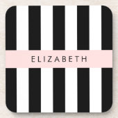 白黒ストライプのストライプの文字、行、名前 コースター (正面)