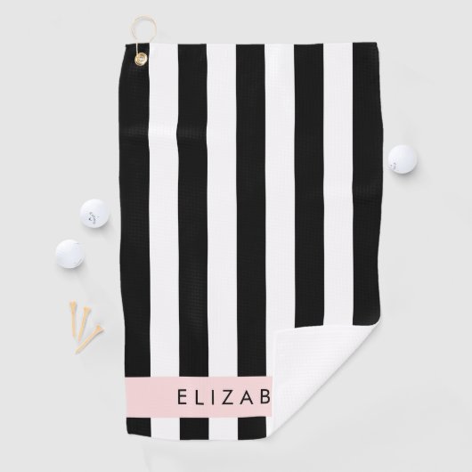 白黒ストライプのストライプの文字、行、名前 ゴルフタオル (インサイチュ)