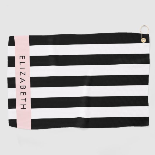 白黒ストライプのストライプの文字、行、名前 ゴルフタオル (横)