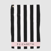 白黒ストライプのストライプの文字、行、名前 ゴルフタオル (正面)