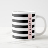 白黒ストライプのストライプの文字、行、名前 ジャンボコーヒーマグカップ (右)