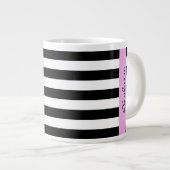 白黒ストライプのストライプの文字、行、名前 ジャンボコーヒーマグカップ (正面右)