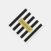 白黒ストライプのストライプの文字、行、名前 スタンダードカクテルナプキン (角)