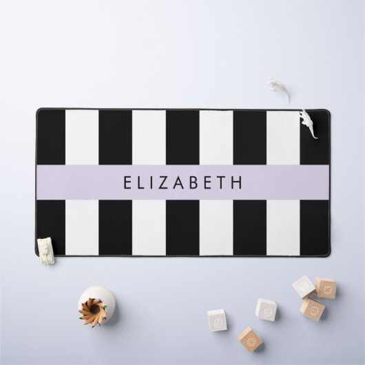 白黒ストライプのストライプの文字、行、名前 デスクマット (キッズテーブル)