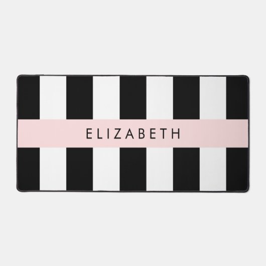 白黒ストライプのストライプの文字、行、名前 デスクマット (正面)