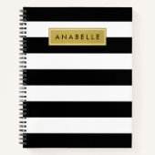 白黒ストライプのストライプの文字、行、名前 ノートブック (正面)