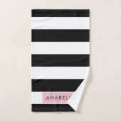 白黒ストライプのストライプの文字、行、名前 バスタオルセット (ハンドタオル)